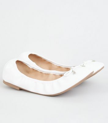 Wide Fit White Leather-Look Ballet 