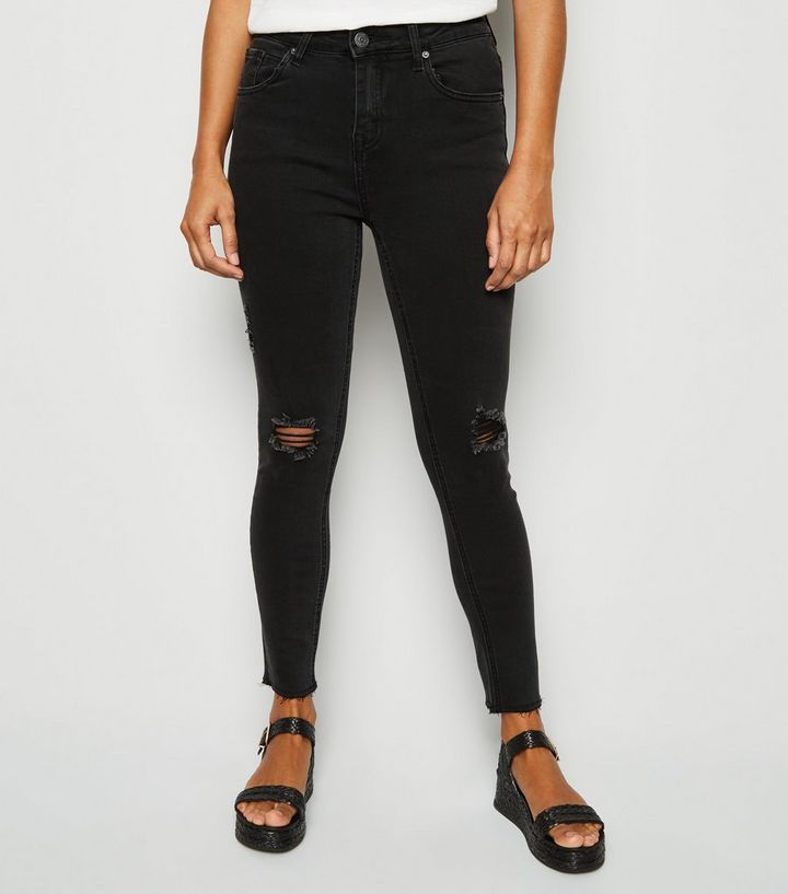 Petite Schwarze Zerrissene Skinny Jeans New Look