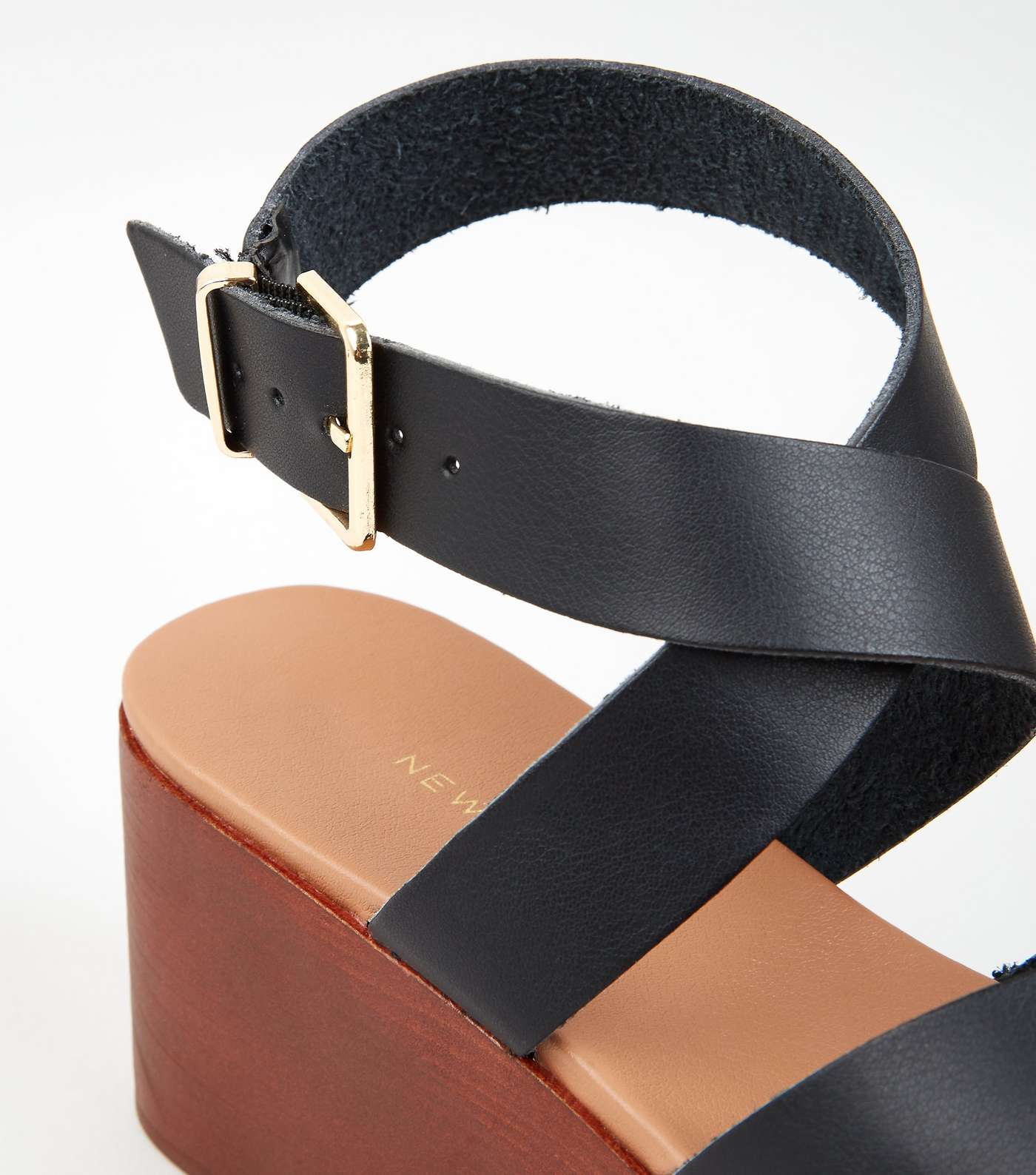 Black Leather-Look Strappy Flatform Sandals Image 4