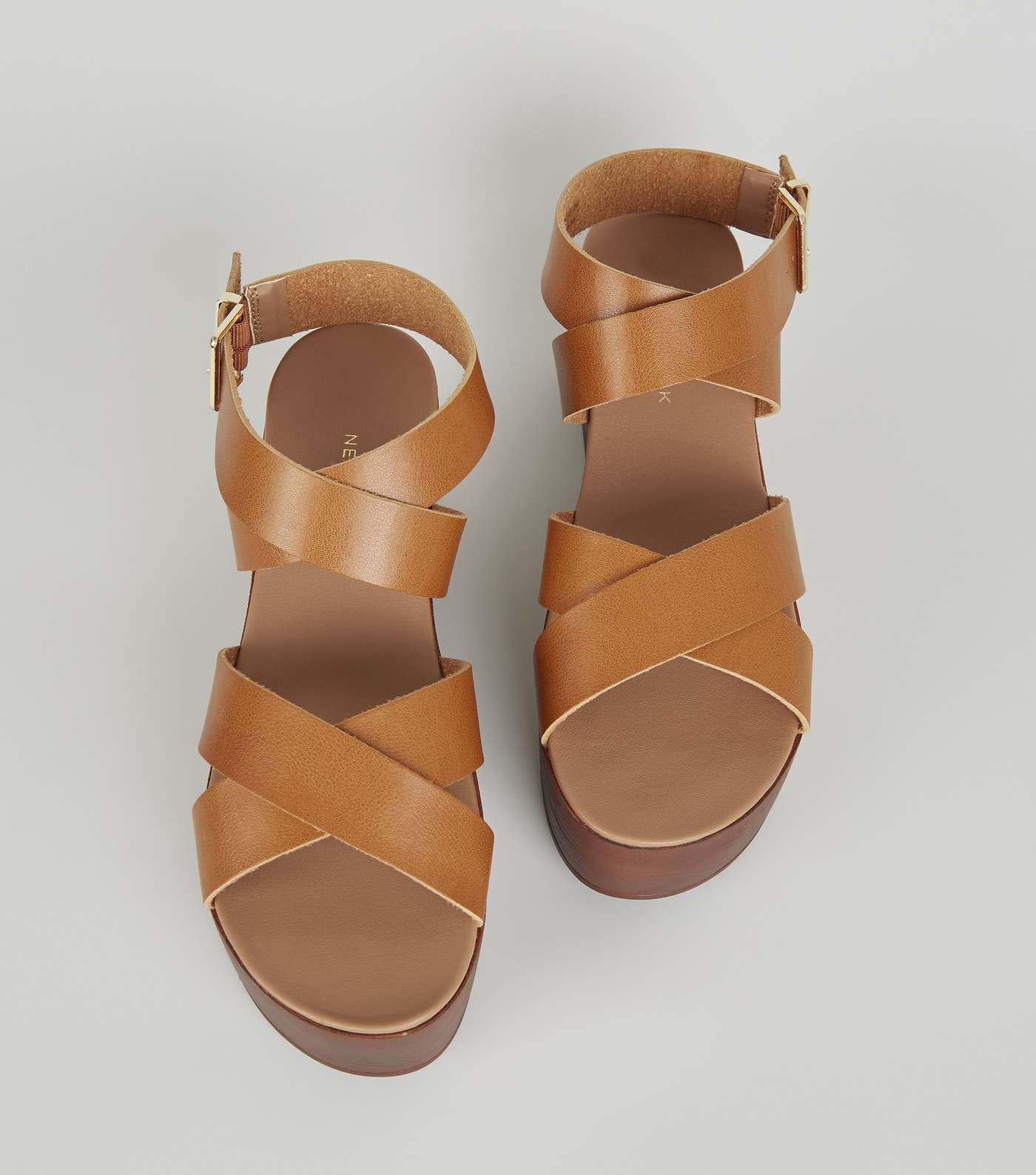 Tan Leather-Look Strappy Flatform Sandals Image 3