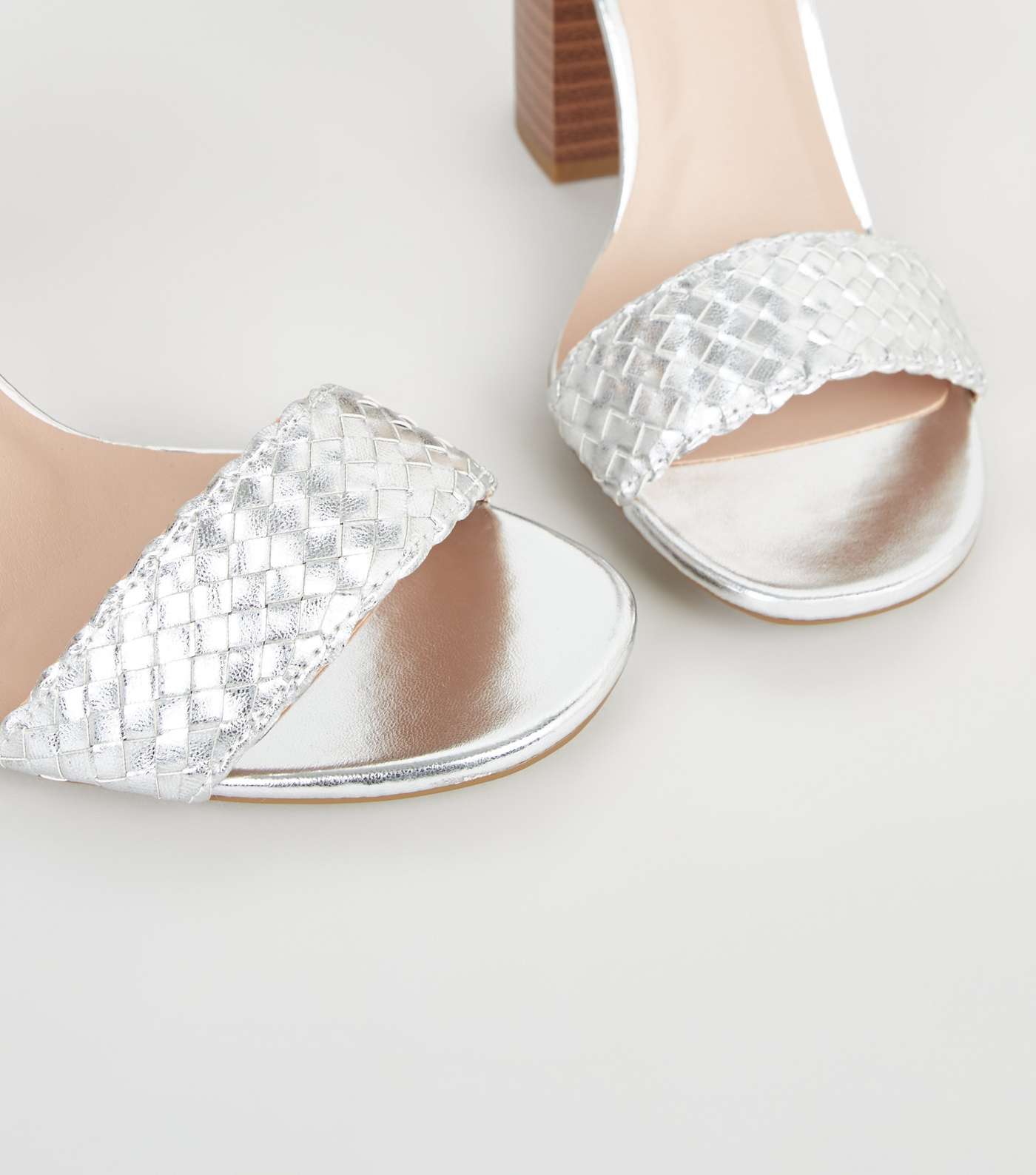 Silver Woven Strap Block Heel Sandals Image 3
