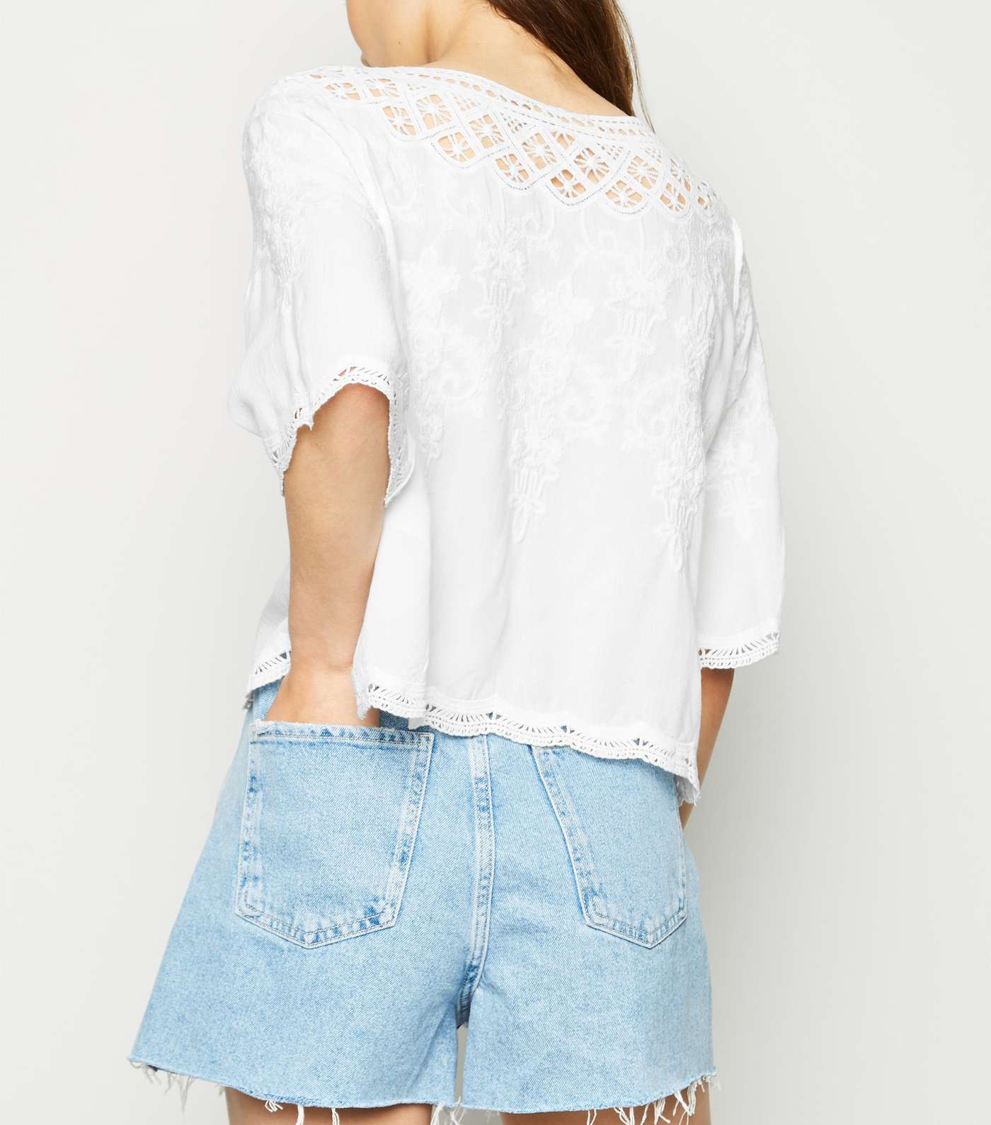 White Crochet Trim T-Shirt Image 3