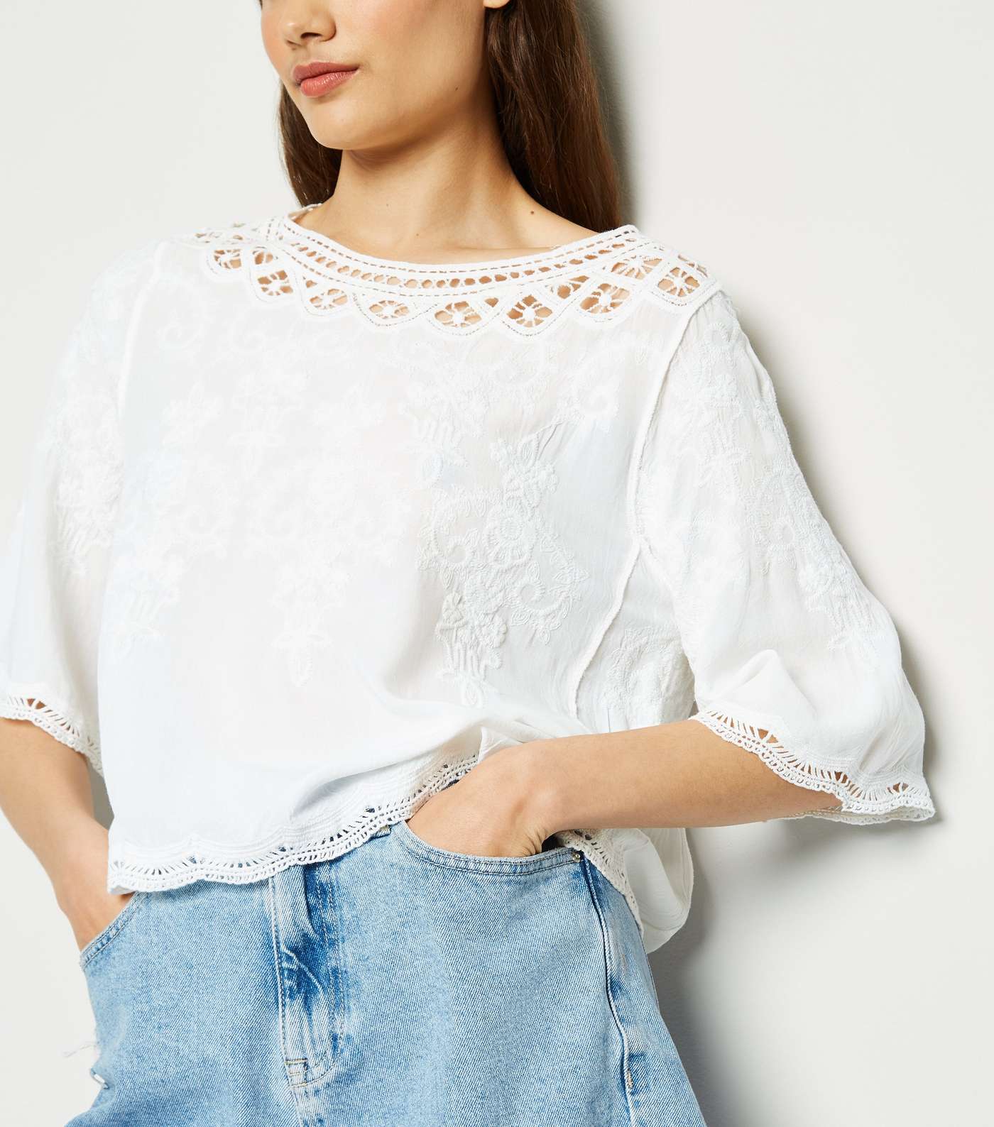 White Crochet Trim T-Shirt Image 5