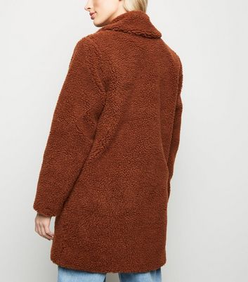 new look brown teddy coat