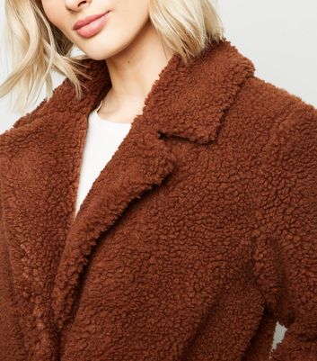 new look brown teddy coat