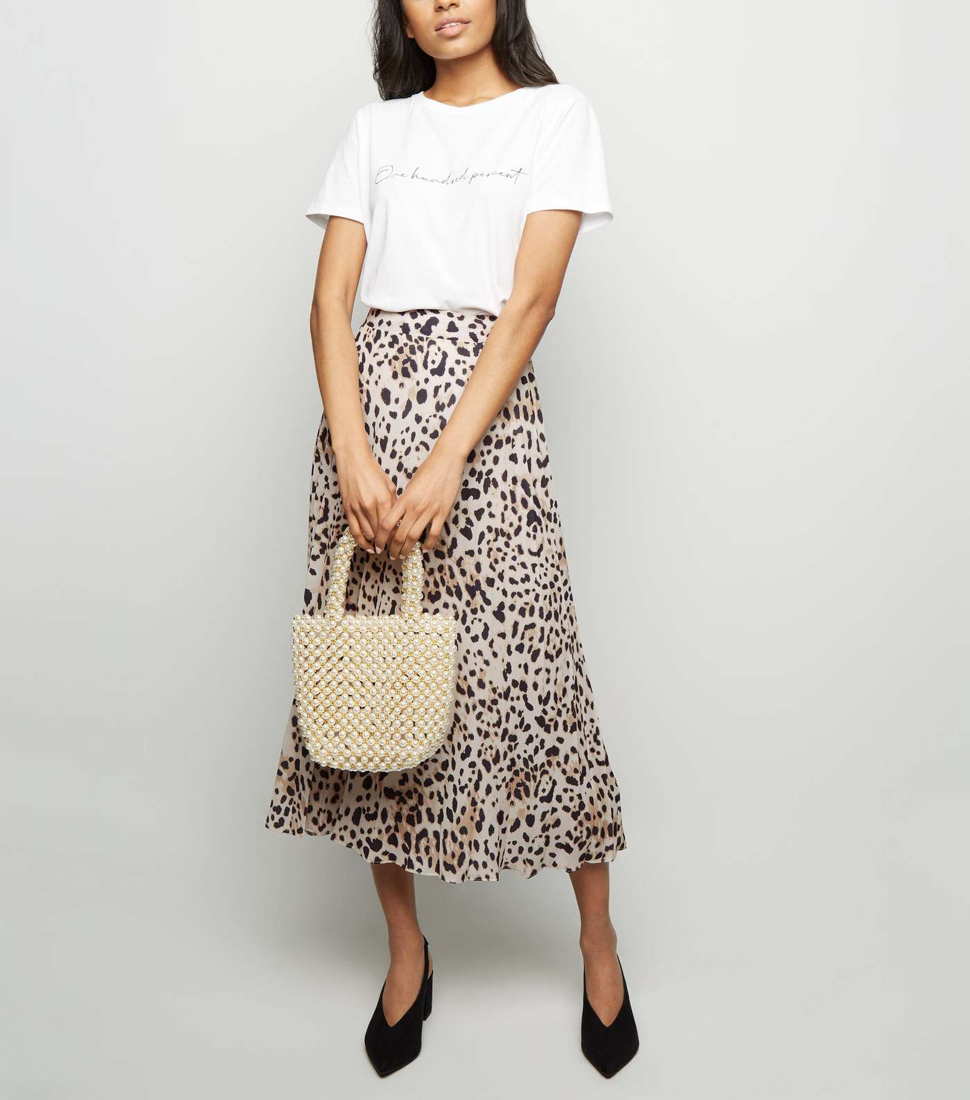 Petite Brown Leopard Print Pleated Midi Skirt 