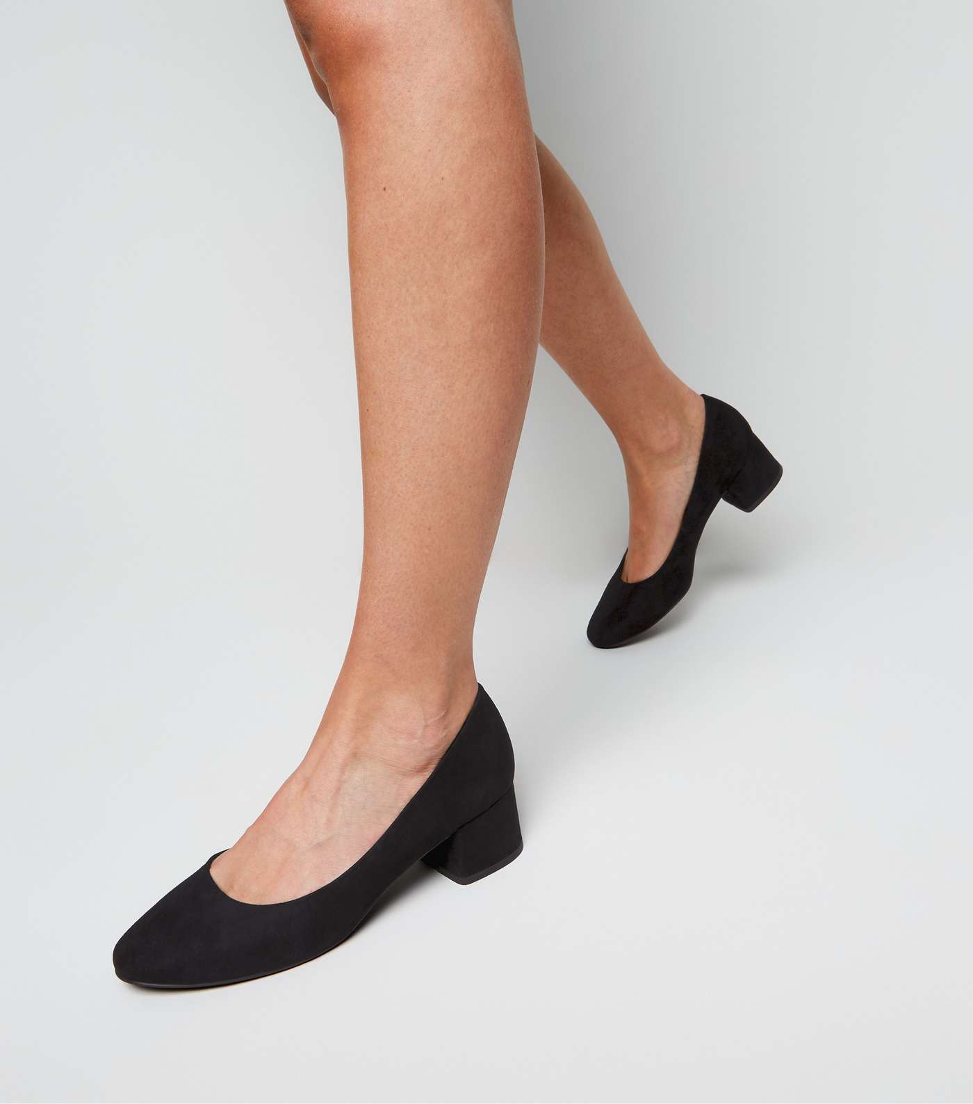Black Suedette Low Block Heel Court Shoes Image 2