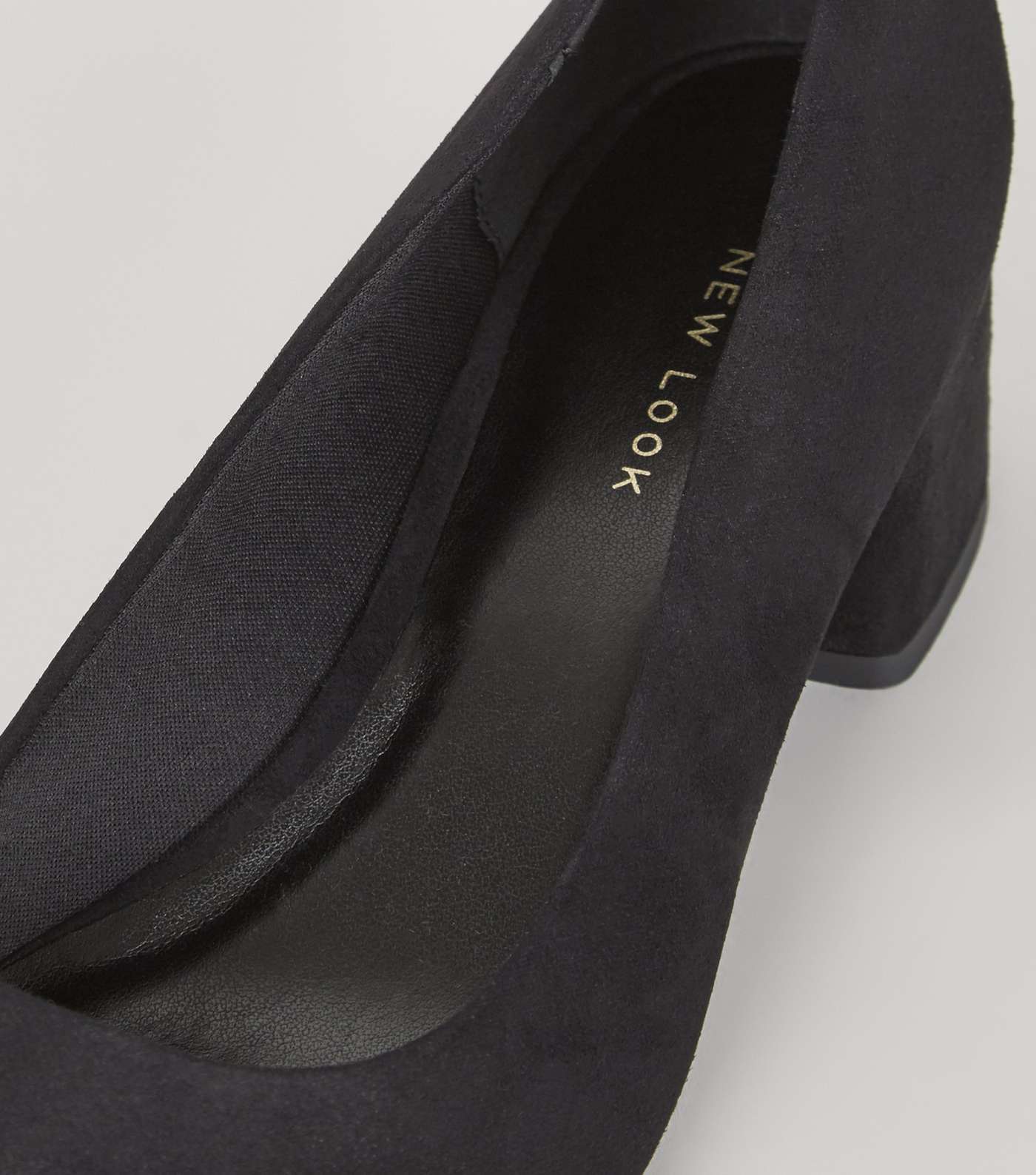 Black Suedette Low Block Heel Court Shoes Image 4