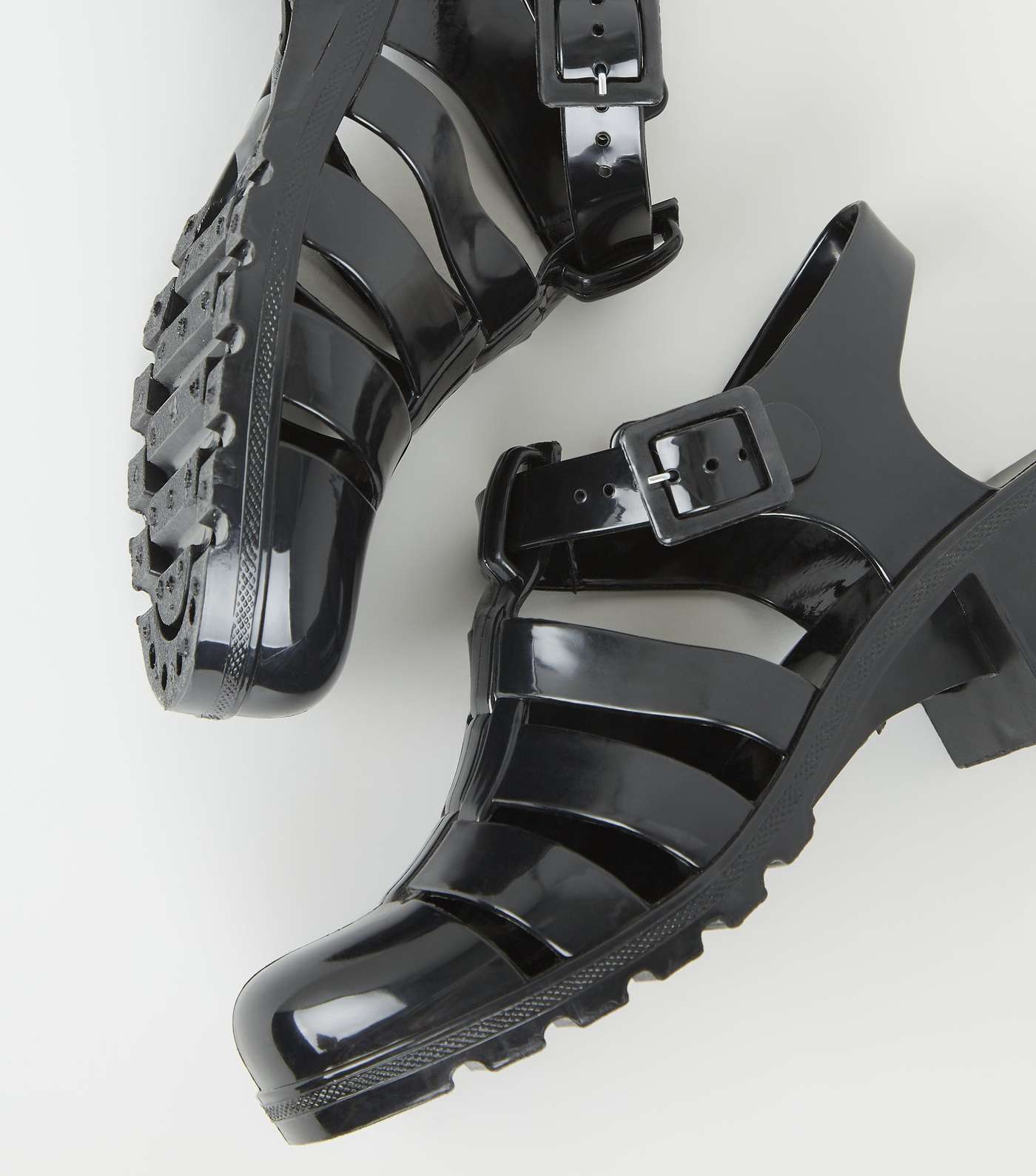 Black Jelly Caged Block Heel Sandals Image 3