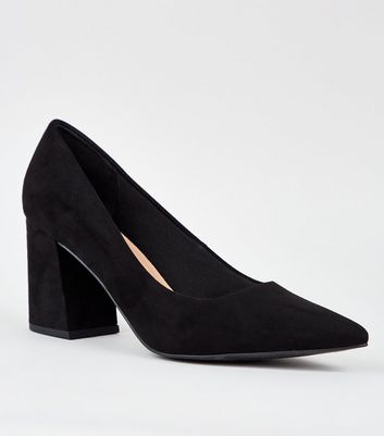 pointed black block heels