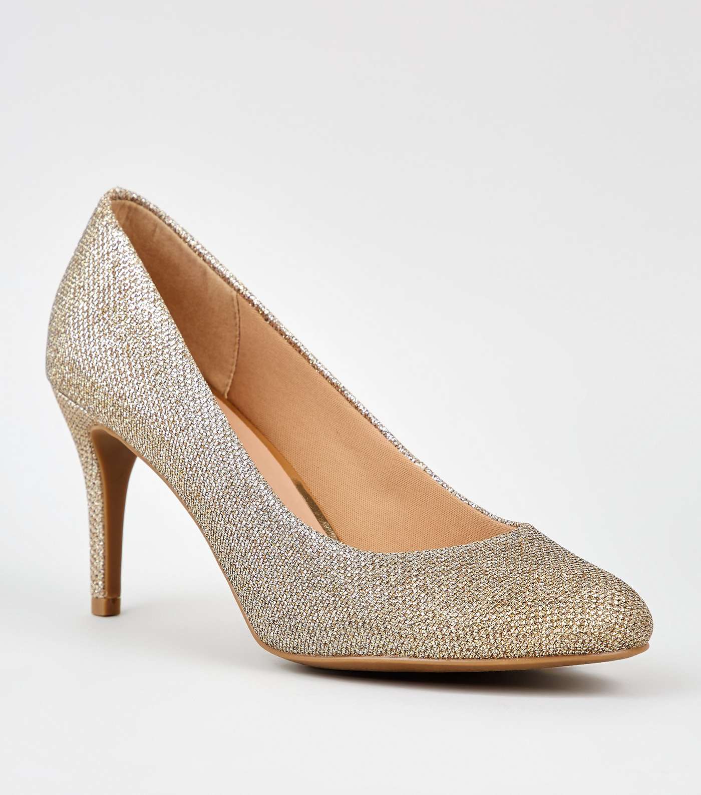 Gold Glitter Stiletto Heel Court Shoes