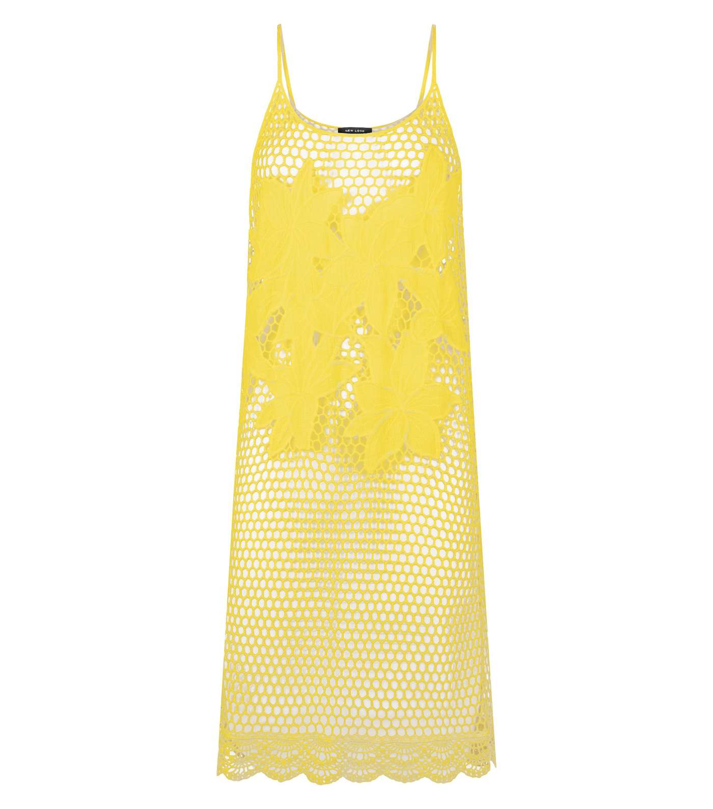Pale Yellow Appliqué Mesh Beach Dress  Image 3