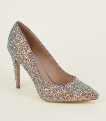 Lilac Glitter Pointed Court Shoes | New 
