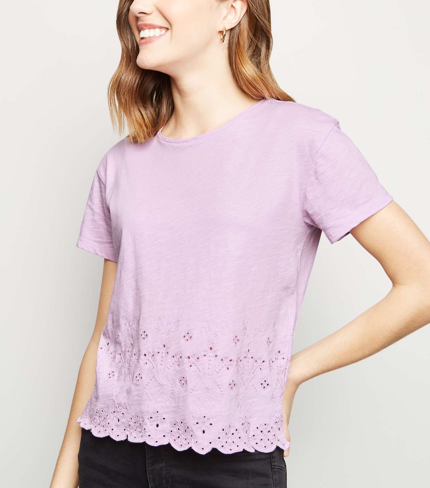 Light Purple Broderie Scallop Hem T-Shirt