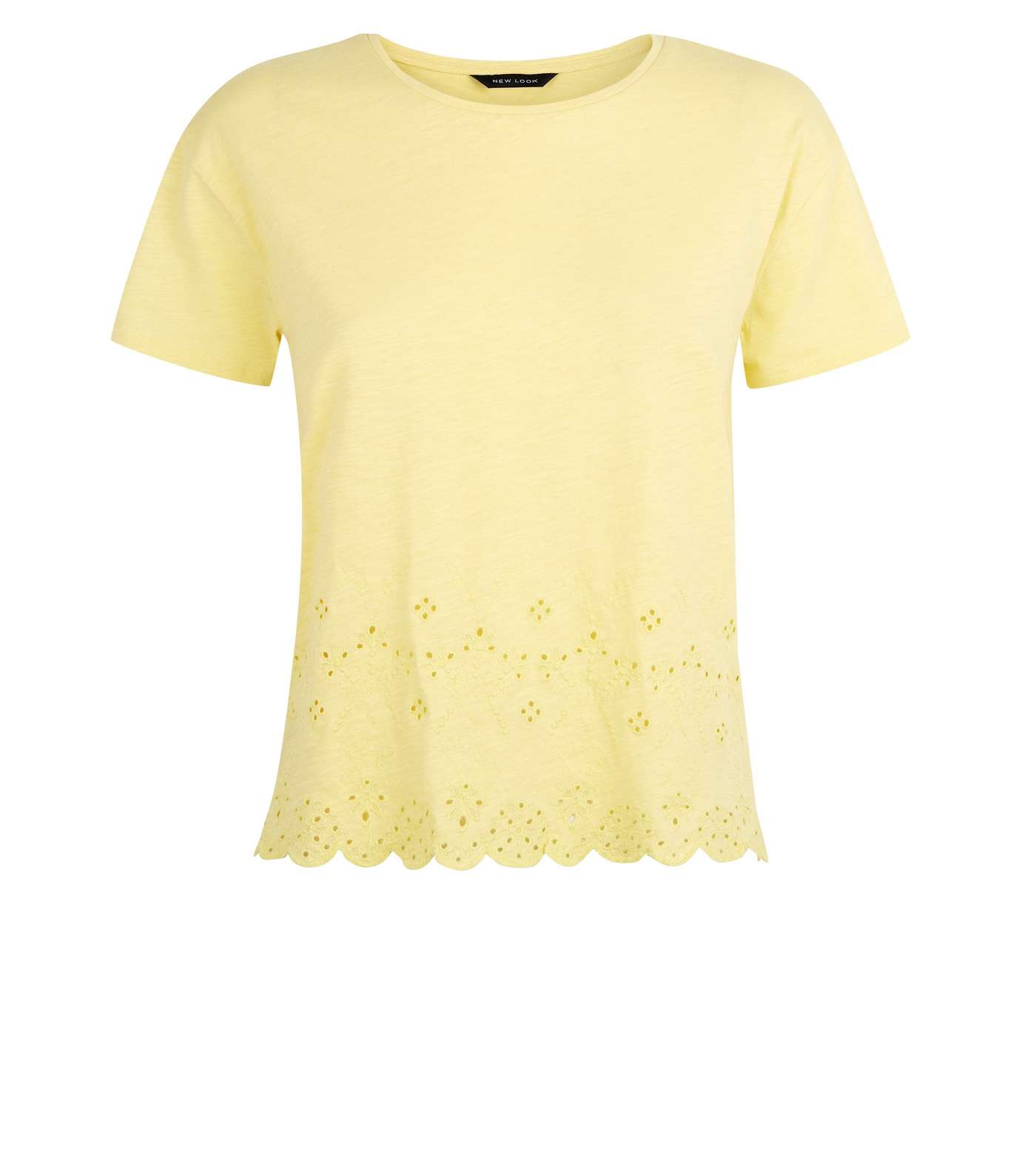 Pale Yellow Broderie Scallop Hem T-Shirt Image 4