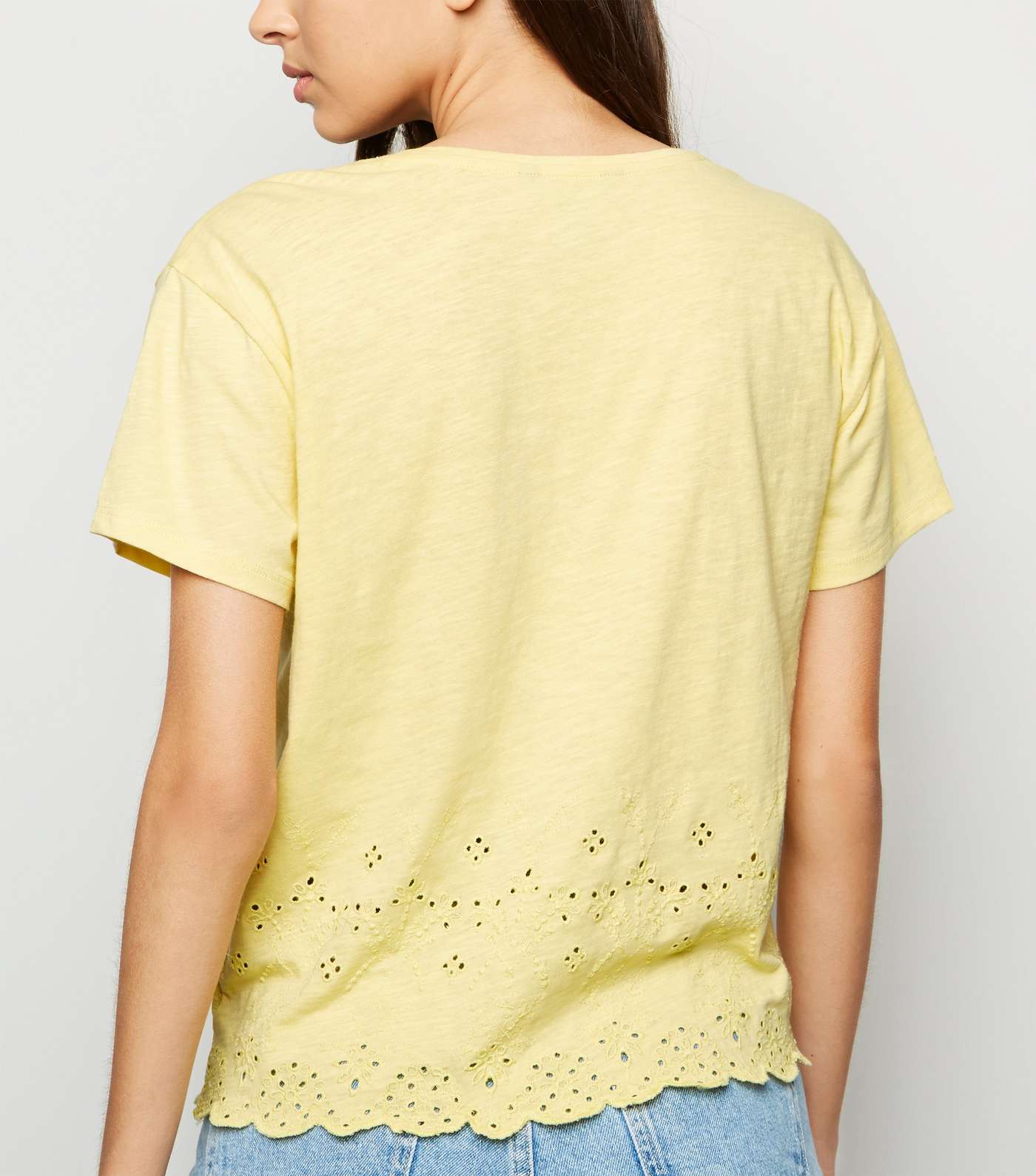 Pale Yellow Broderie Scallop Hem T-Shirt Image 2