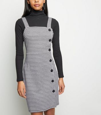 Tall Black Gingham Button Side Pinafore 