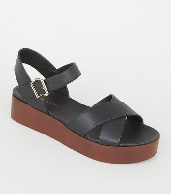 black leather flatform