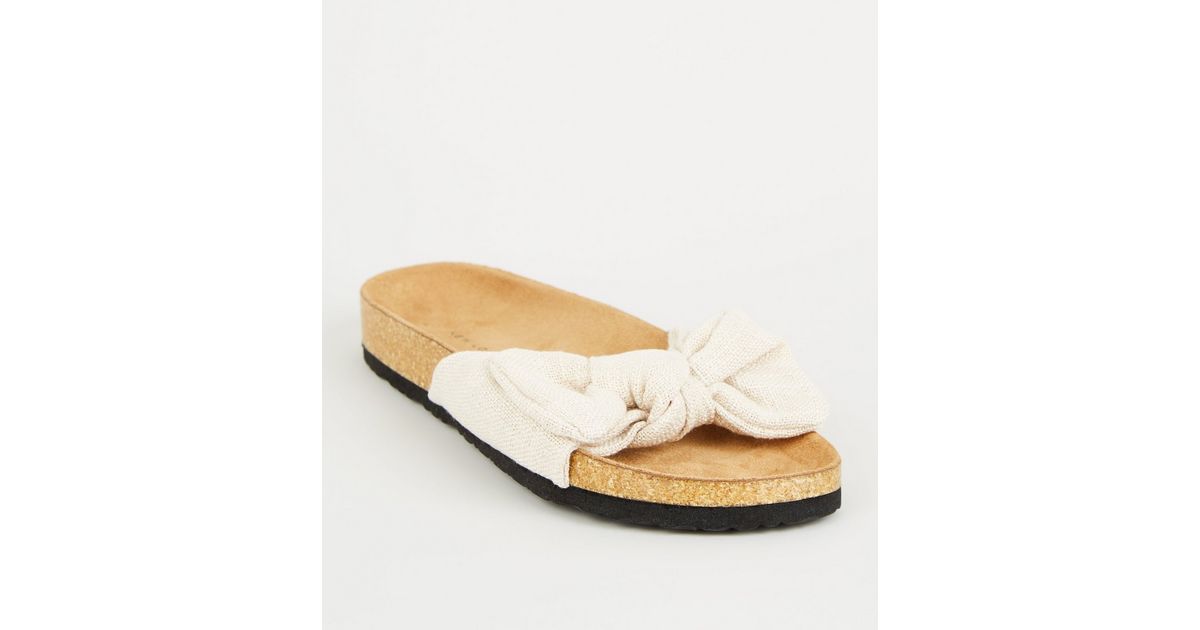 Off White Bow Strap Footbed Sliders | New Look