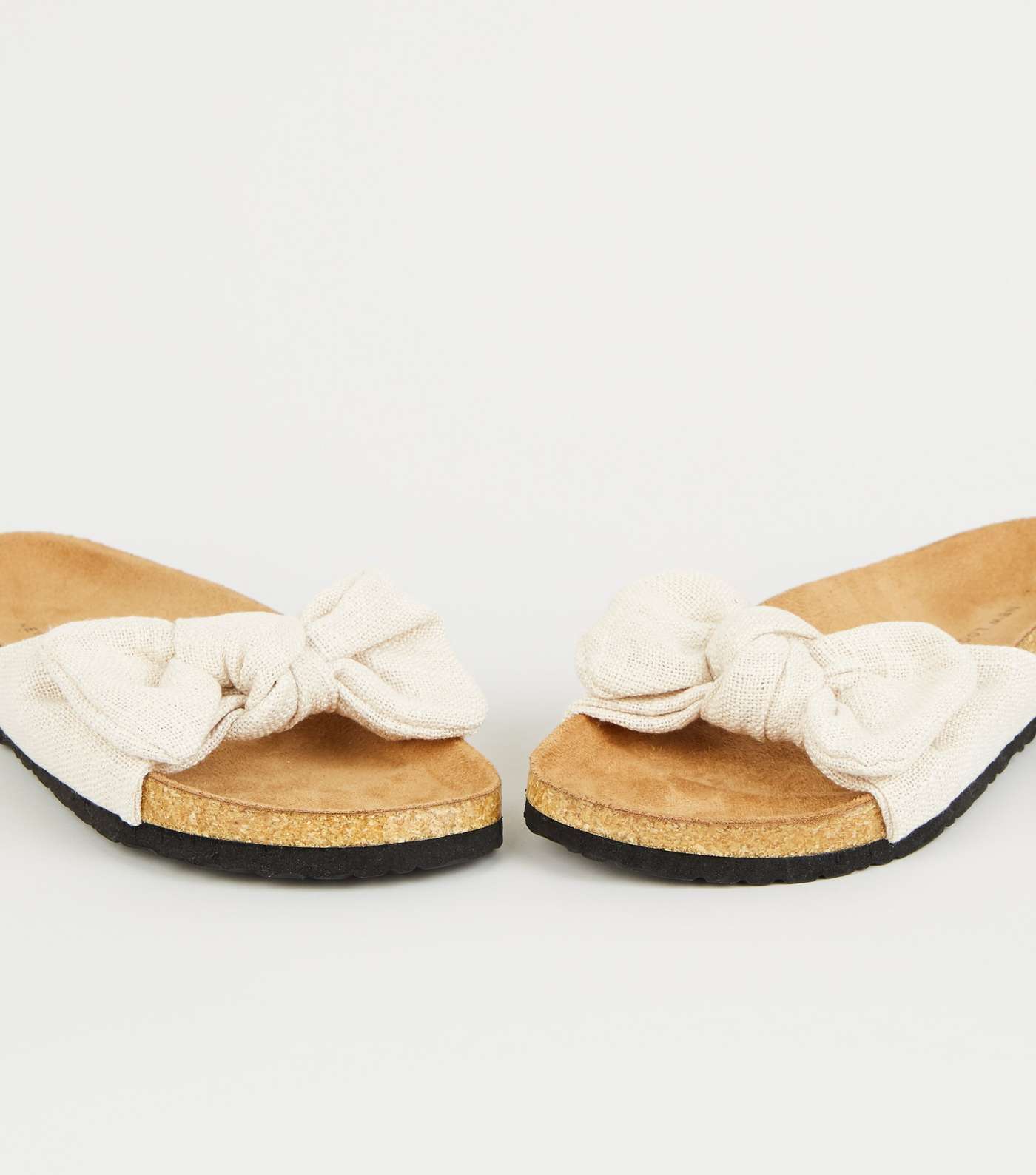 Off White Bow Strap Footbed Sliders Image 3
