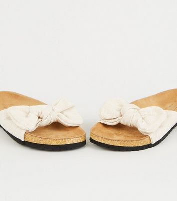 Off White Bow Strap Footbed Sliders 