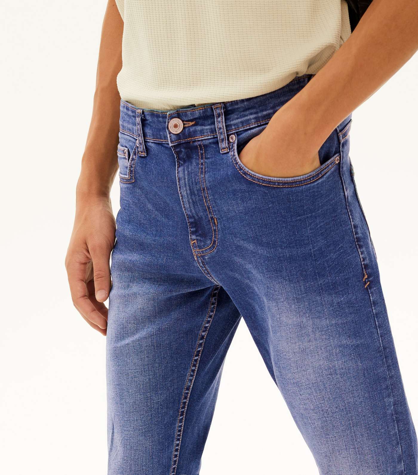 Bright Blue Ripped Knee Slim Stretch Jeans Image 3