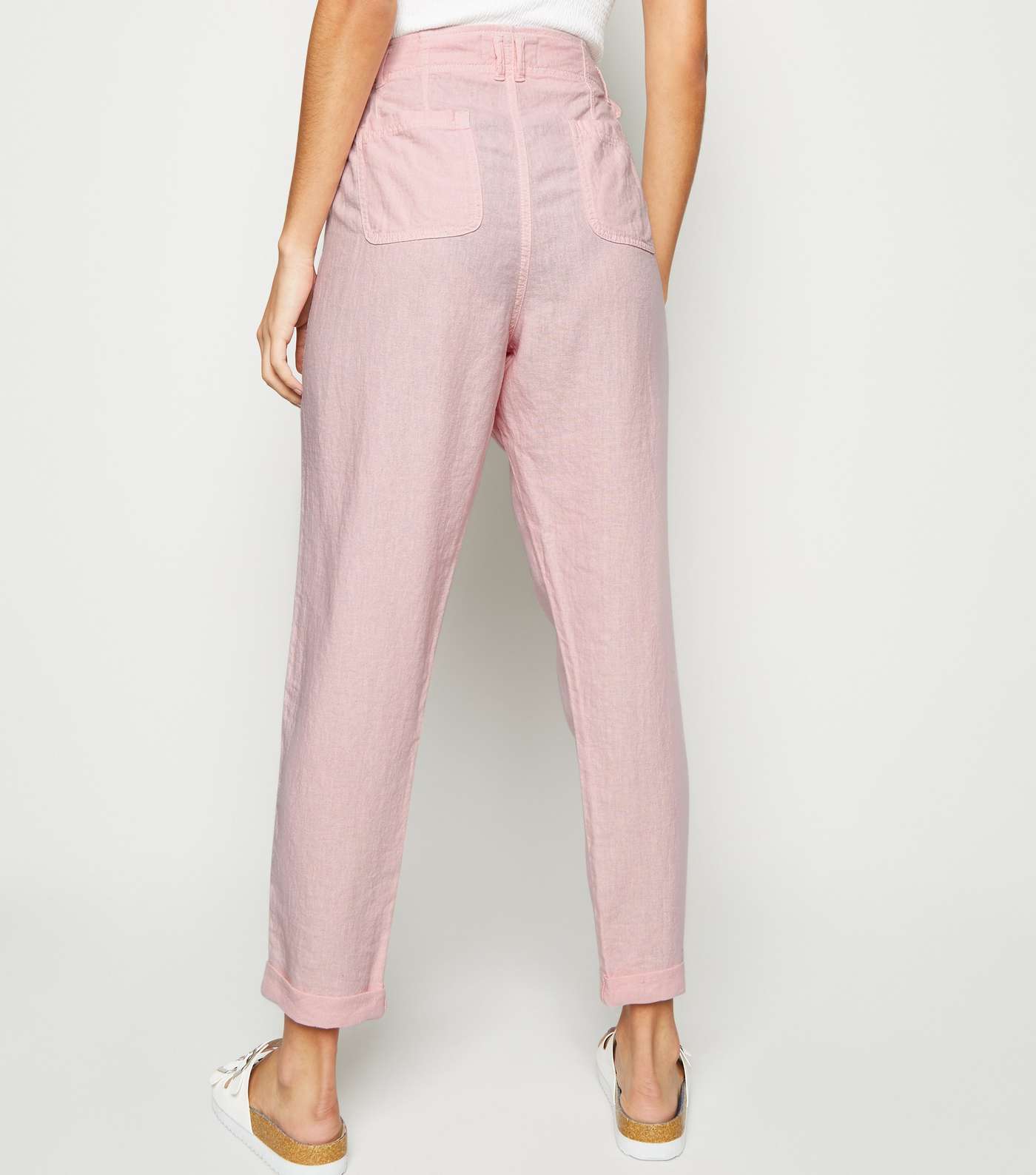 Pink Linen Blend Tapered Trousers Image 3
