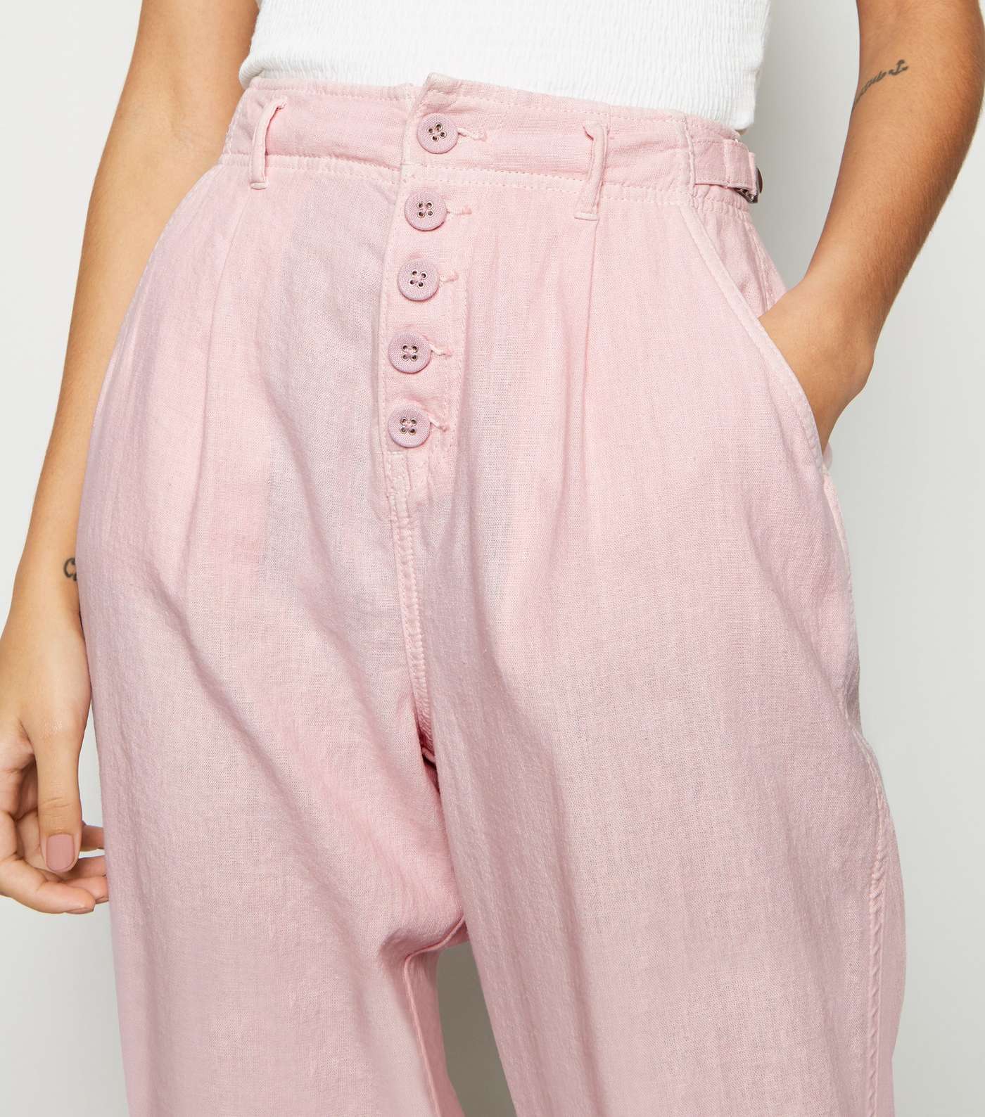 Pink Linen Blend Tapered Trousers Image 5
