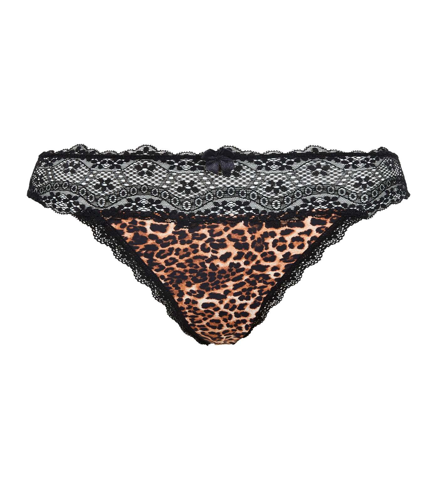 Black Leopard Print Lace Waist Thong Image 3