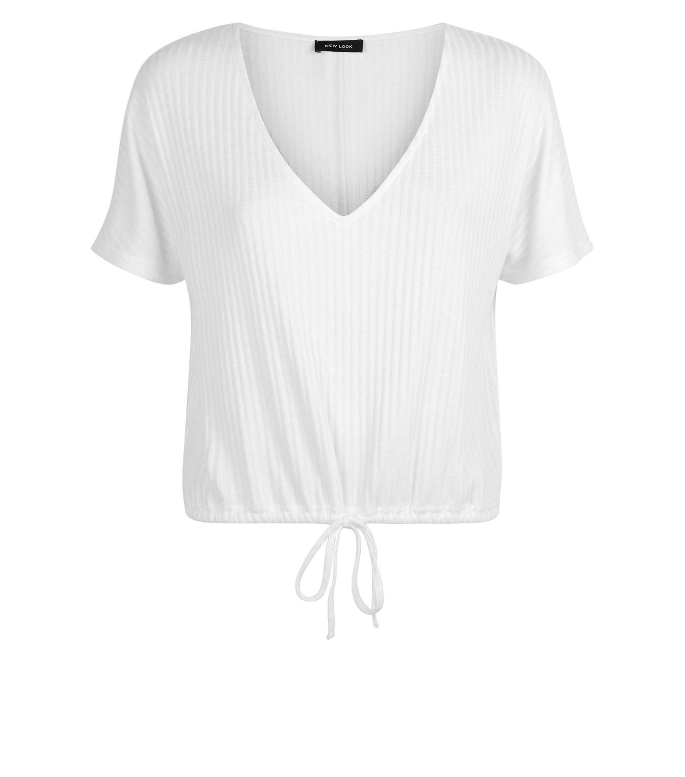 White Drawstring Hem Fine Knit T-Shirt Image 4