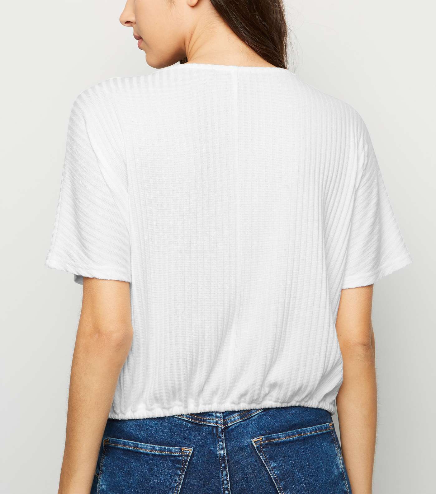 White Drawstring Hem Fine Knit T-Shirt Image 2