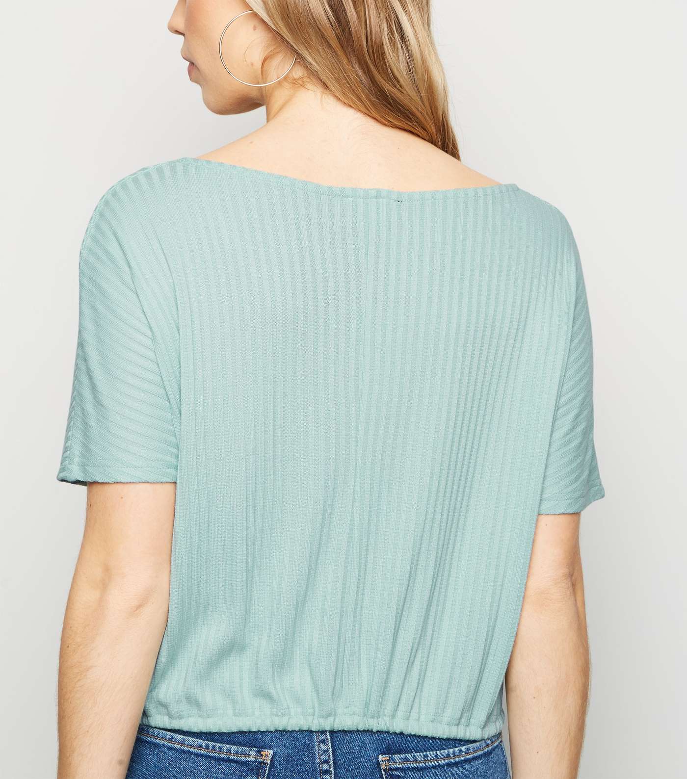 Light Green Drawstring Hem Fine Knit T-Shirt Image 5