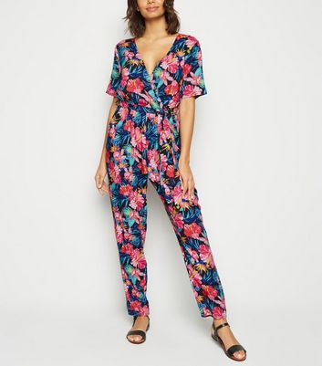 short sleeve floral jumpsuit