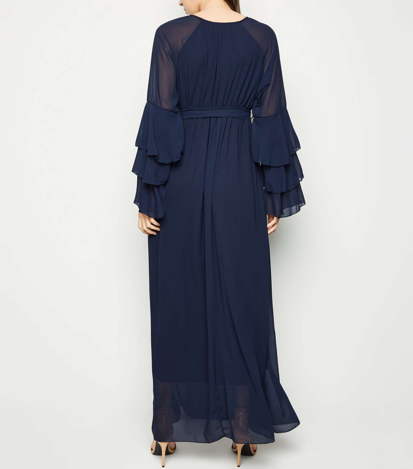 Mela Navy Chiffon Tiered Sleeve Maxi Dress  Image 3