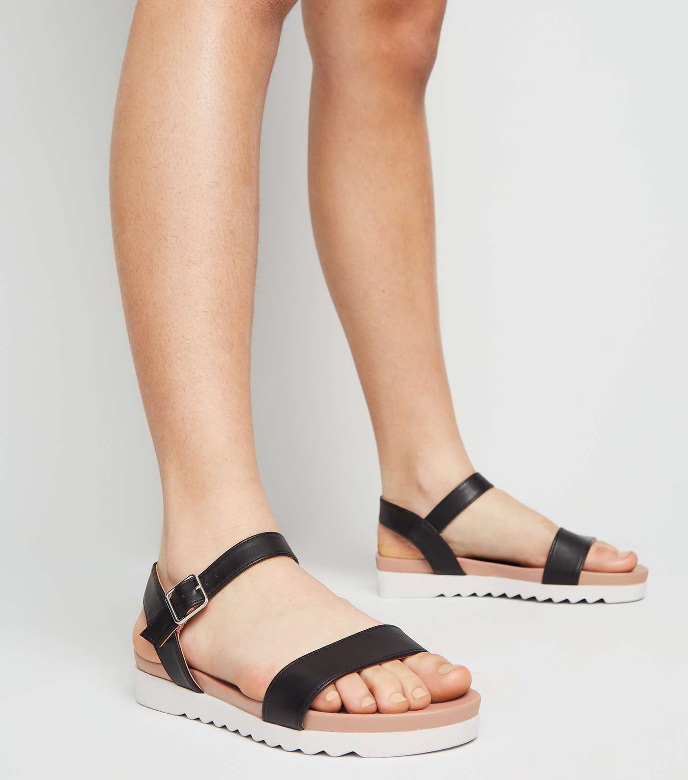 Girls Black Leather-Look Sporty Sandals Image 2