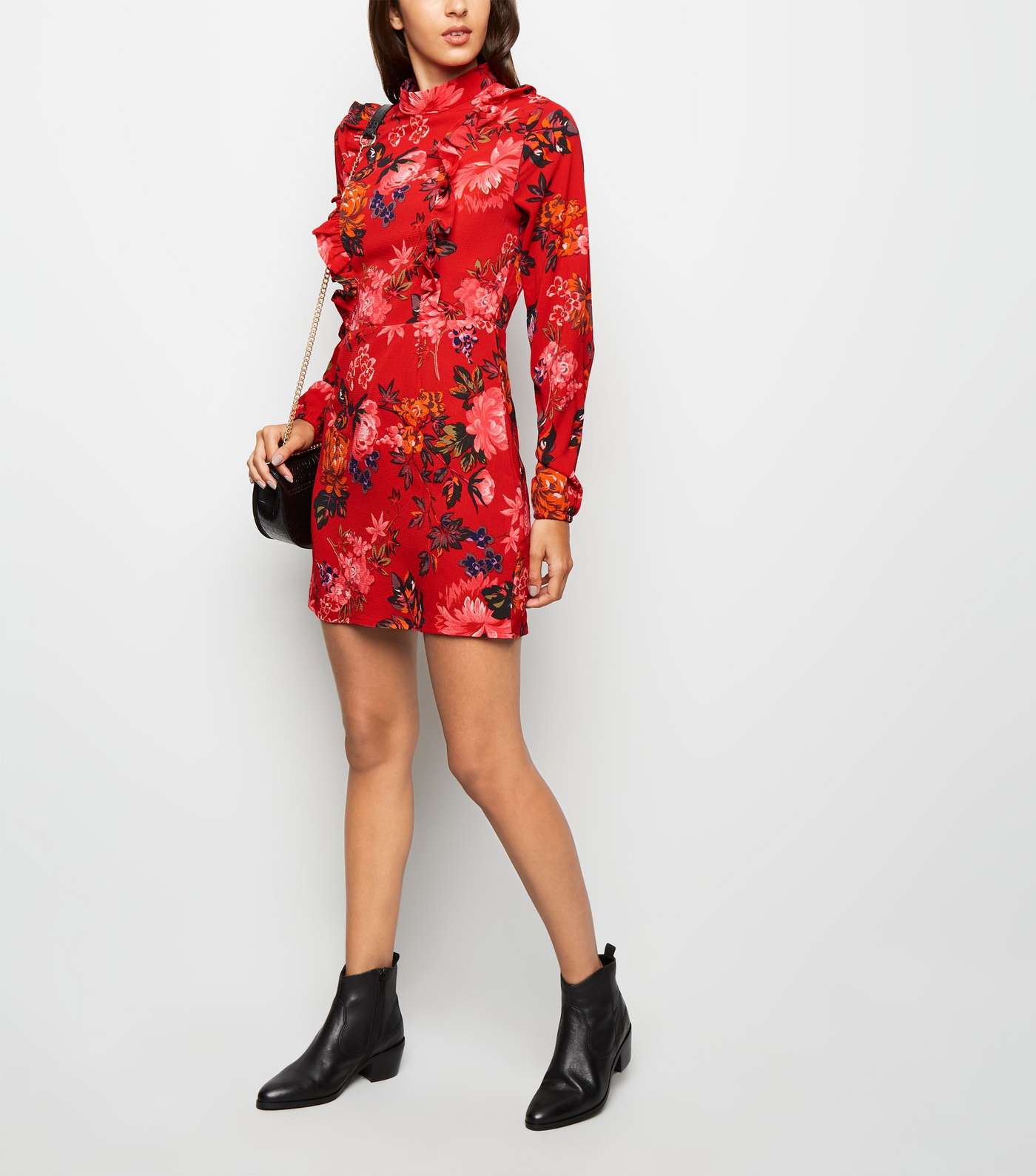 AX Paris Red Floral Print Frill Front Dress Image 2