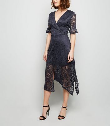 AX Paris Navy Lace Overlay Midi Dress New Look