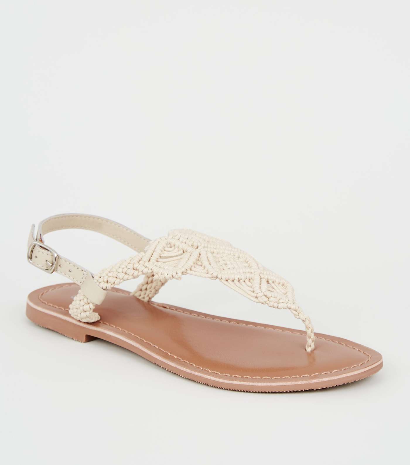 Girls Off White Leather Woven Flat Sandals