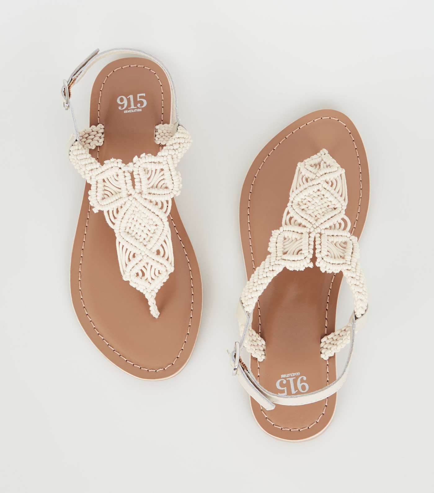 Girls Off White Leather Woven Flat Sandals Image 3