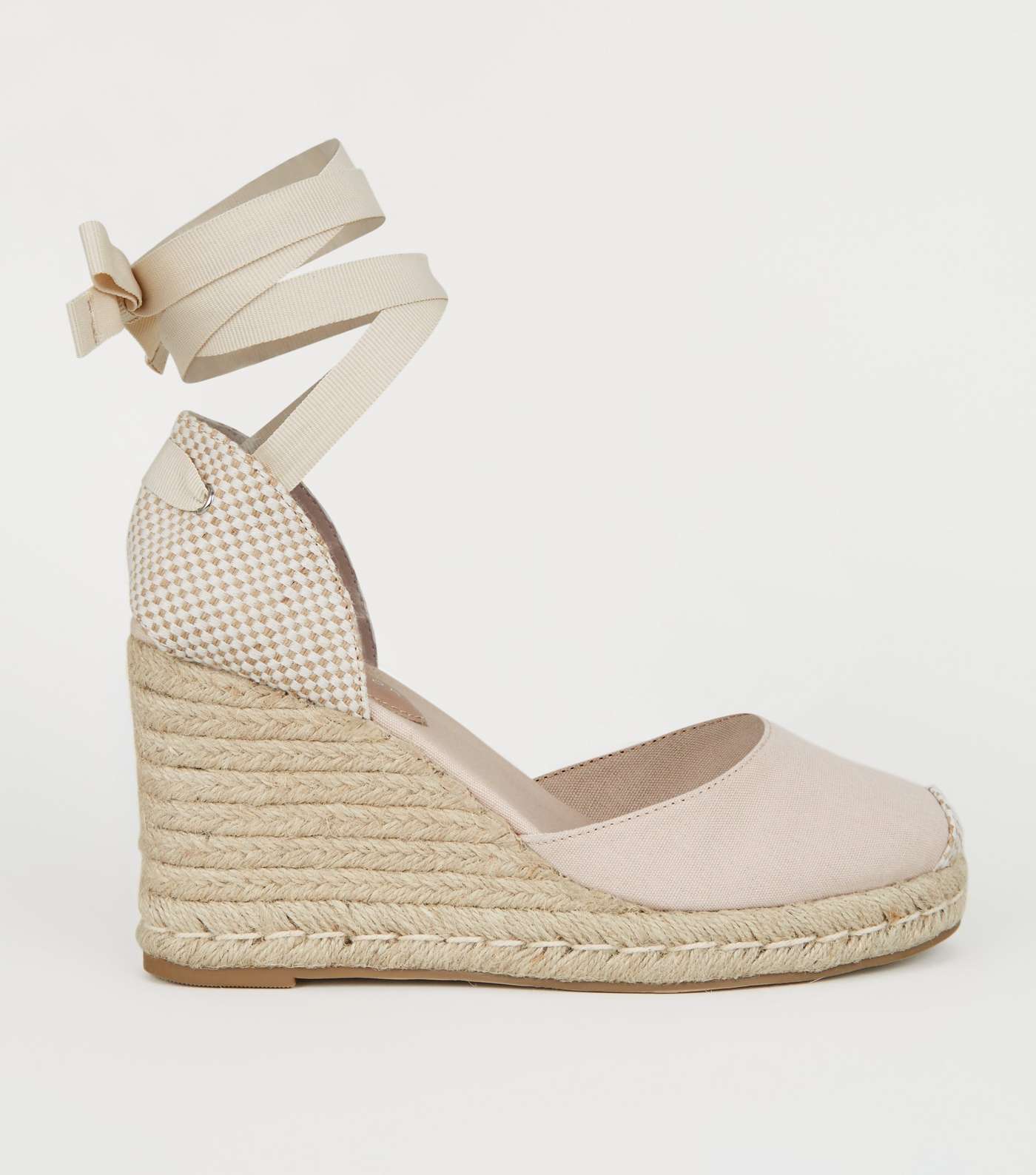 Nude Ribbon Ankle Tie Espadrille Wedges