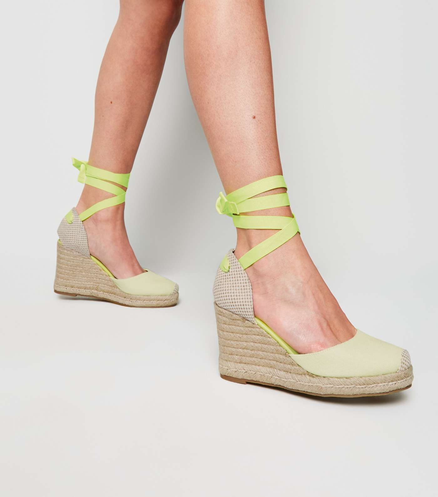 Light Green Ribbon Ankle Tie Espadrille Wedges Image 2