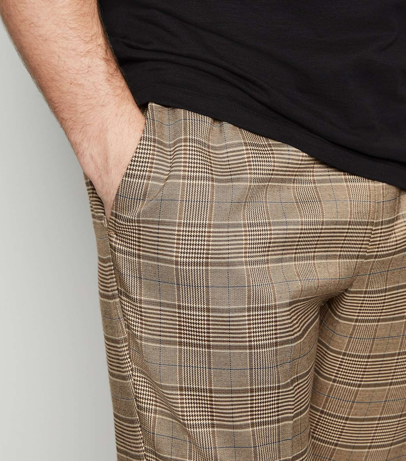 Brown Check Print Trousers Image 5