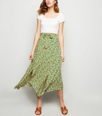 new look green midi skirt