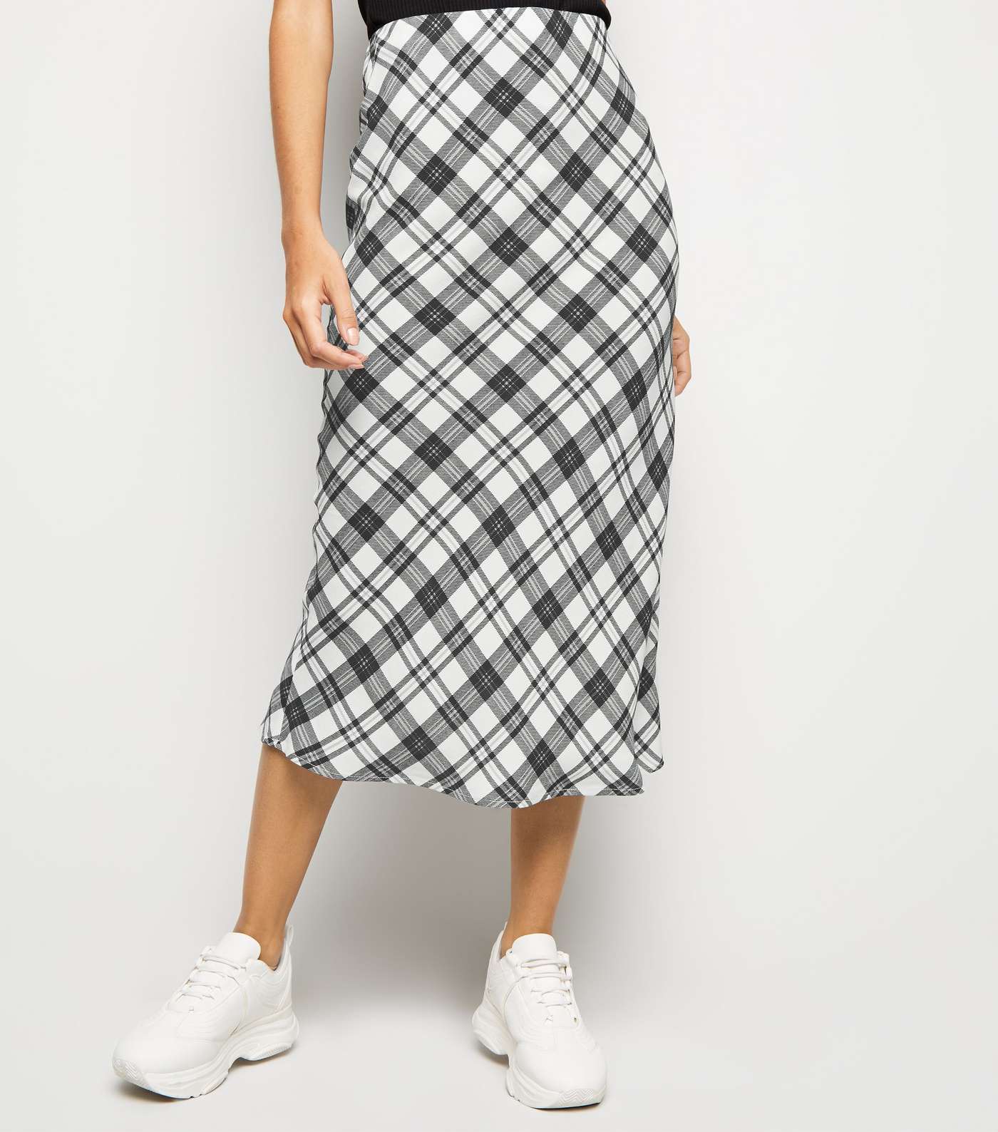 White Check Bias Cut Midi Skirt  Image 2
