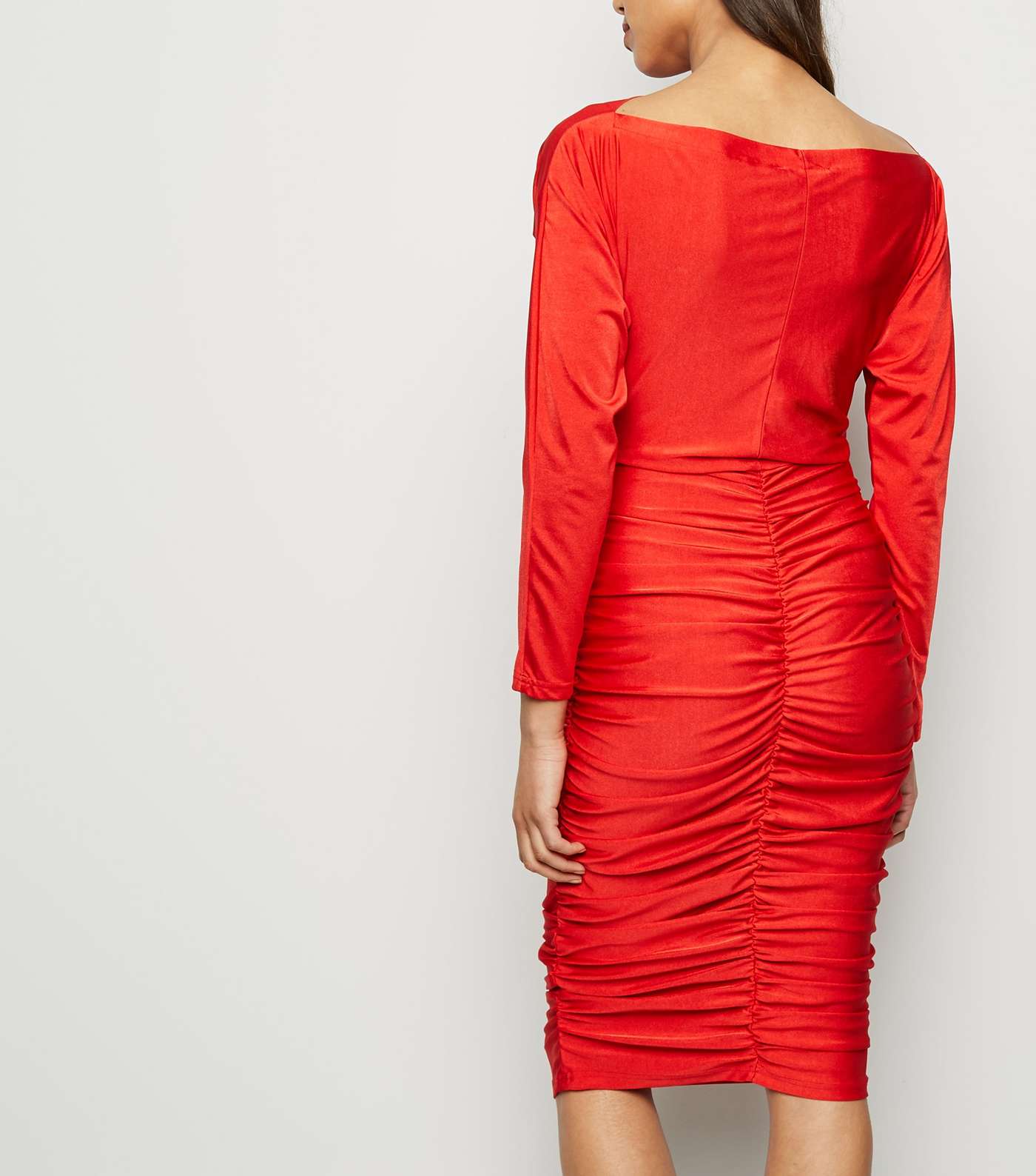 AX Paris Red Ruched Slash Neck Dress  Image 3
