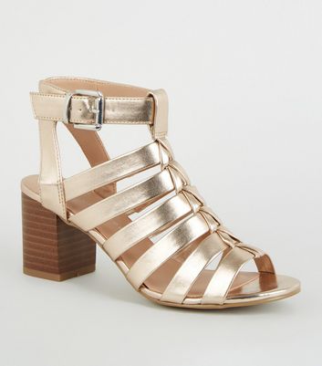 Rose Gold Leather-Look Strappy Stiletto Heels | New Look