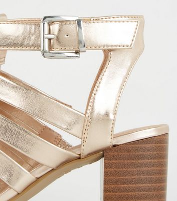 Girls Rose Gold Gladiator Block Heels New Look