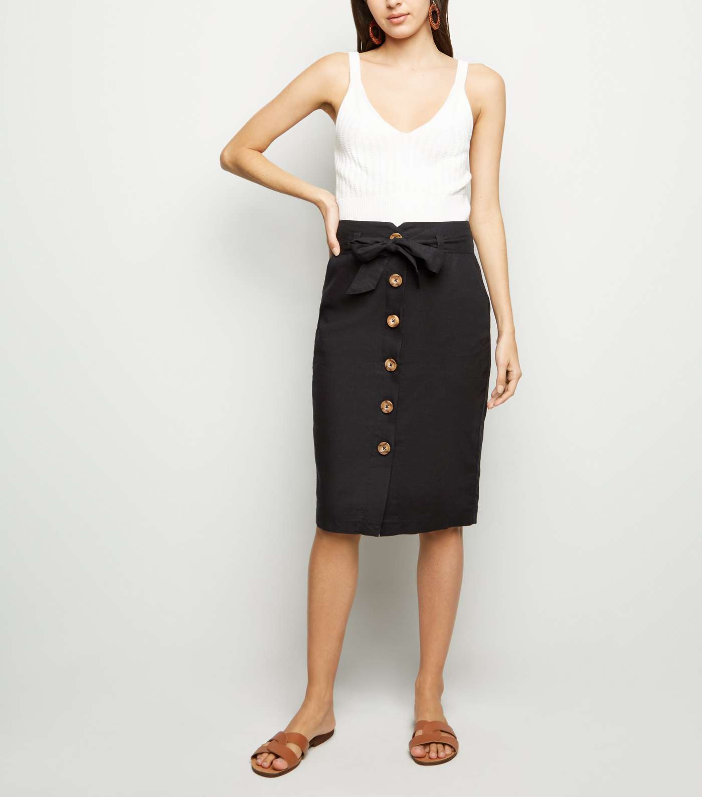 Black Linen Blend Pencil Skirt