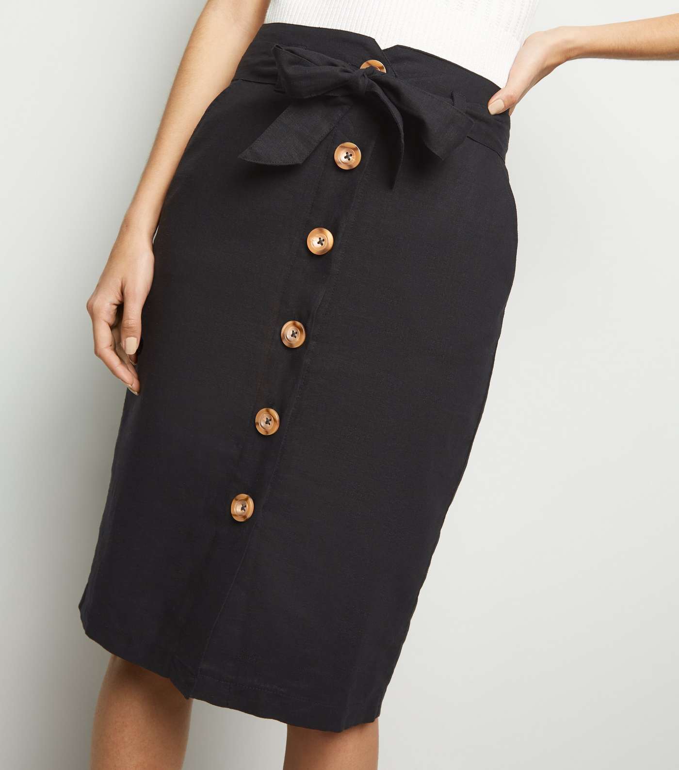 Black Linen Blend Pencil Skirt Image 5