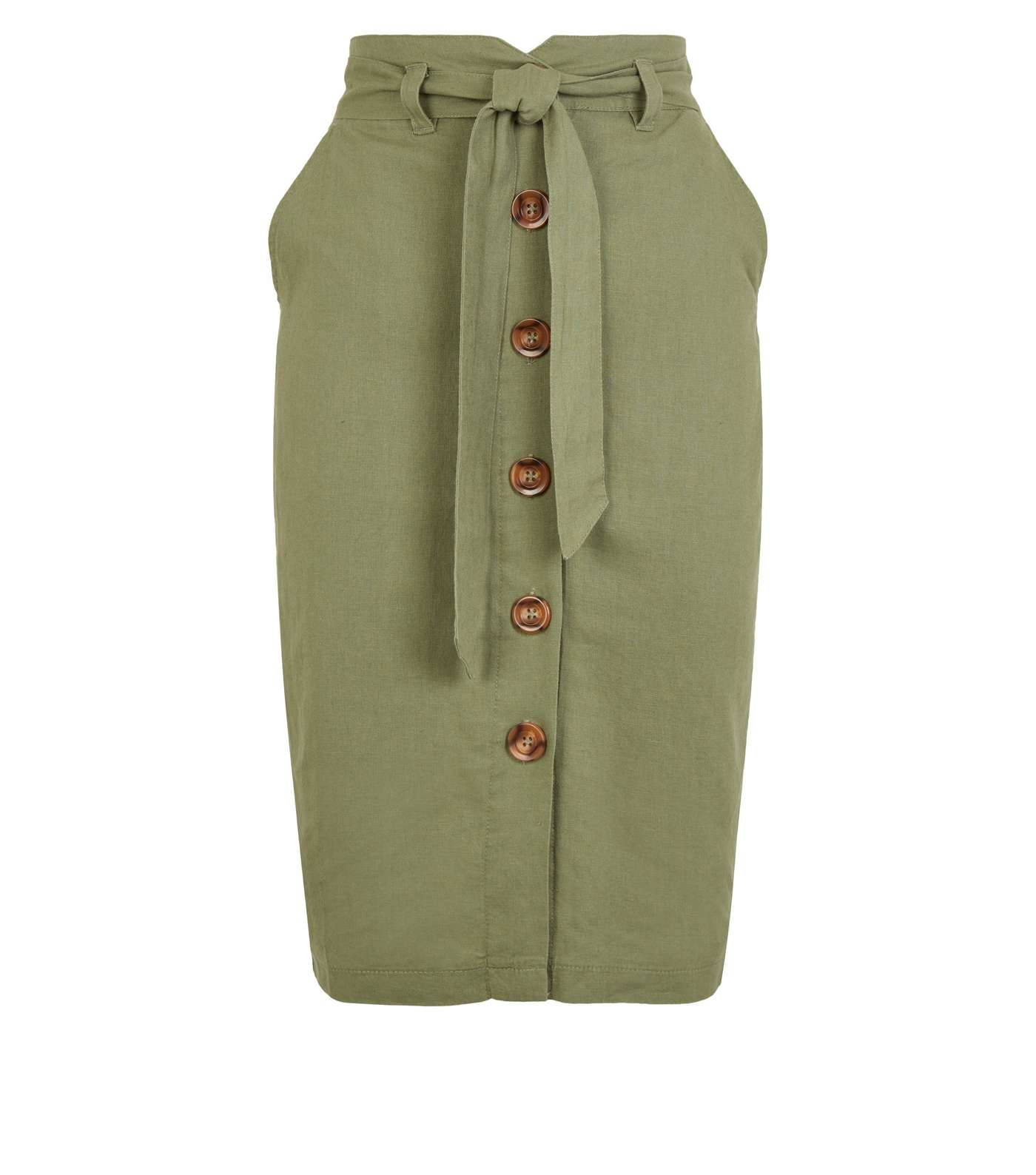 Olive Linen Blend Pencil Skirt  Image 4